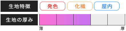 生地特徴：発色/化繊/屋内、生地の厚み：普通